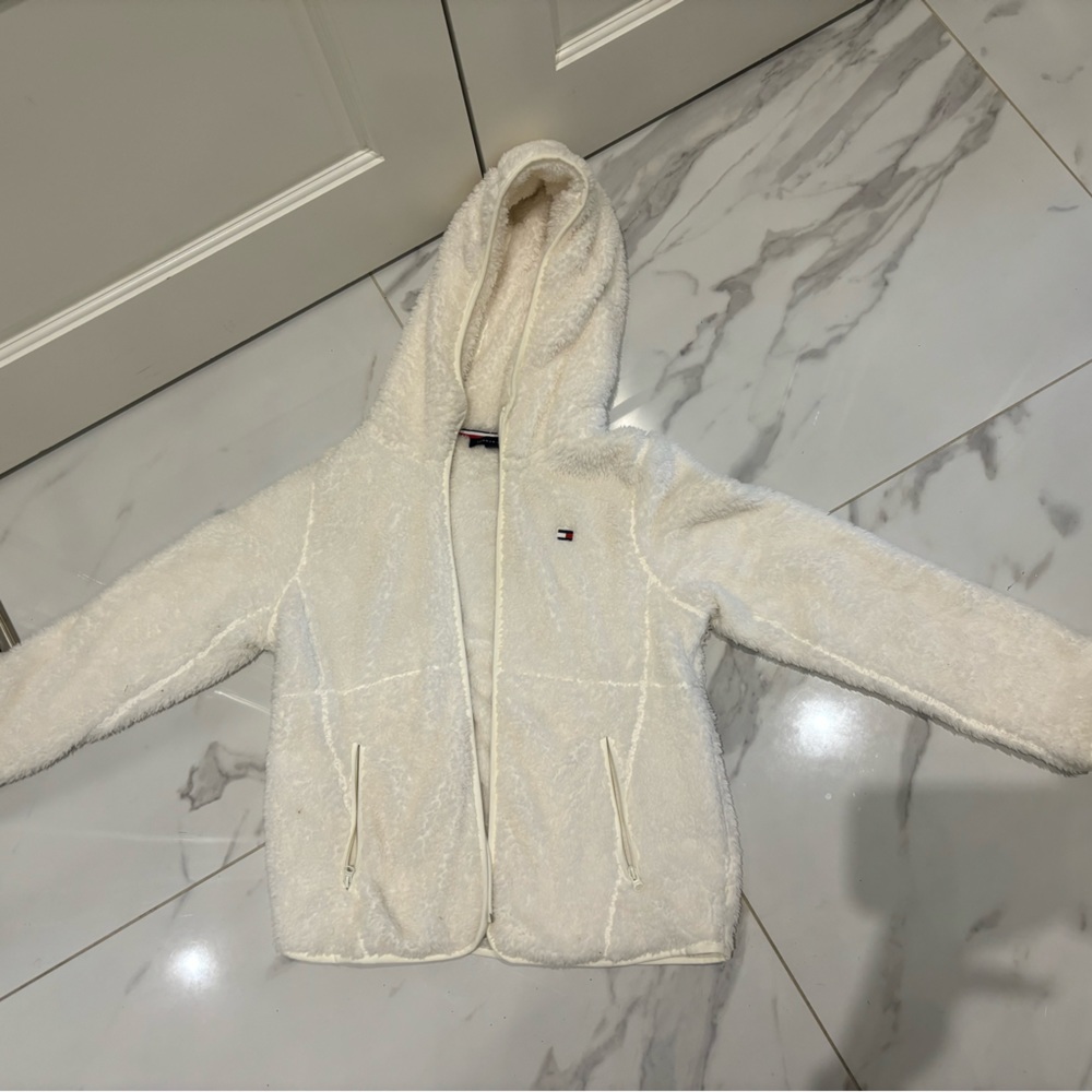 Off white Tommy Hilfiger teddy coat with hood